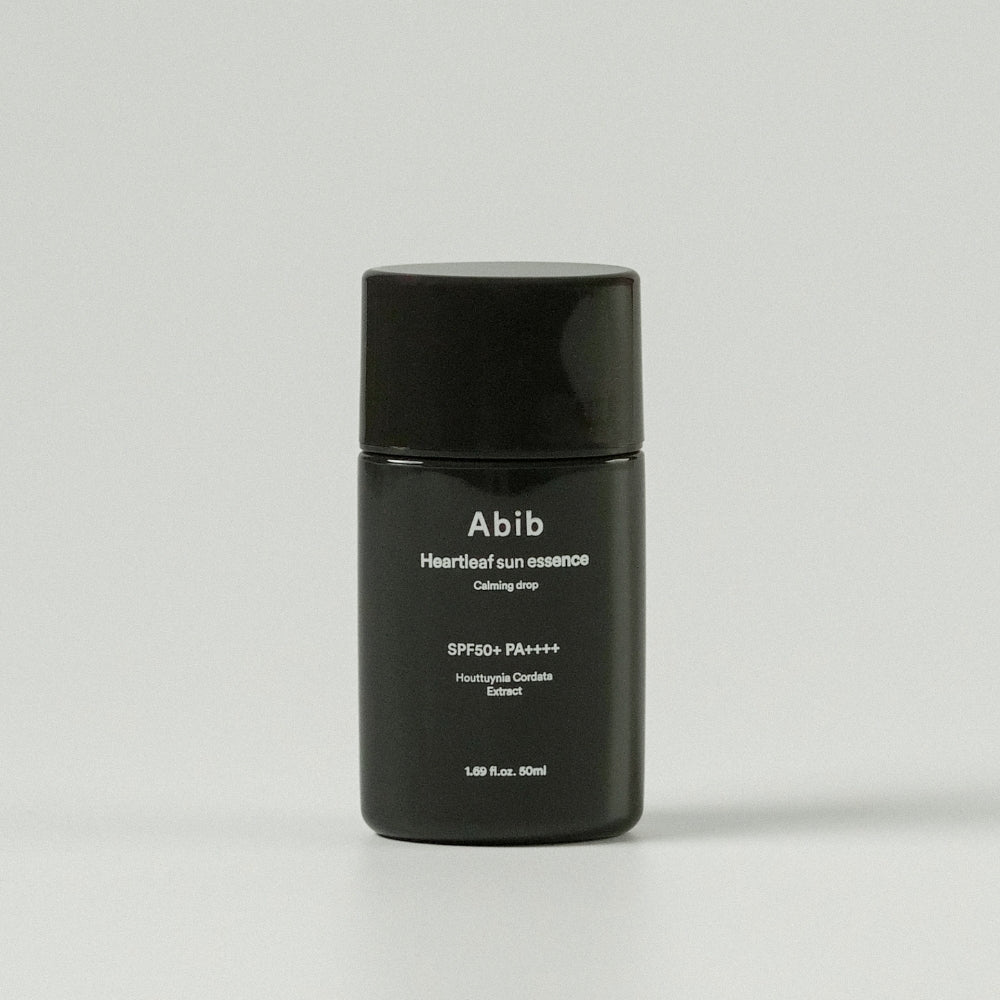 Abib Heartleaf sun essence Calming drop 50ml (SPF50+ PA++++) offers hydration and UV protection in a sleek bottle.
