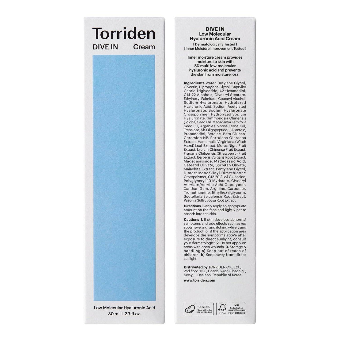 [Torriden] DIVE IN Low Molecular Hyaluronic Acid Cream 80ml - Beauty Lab Perth